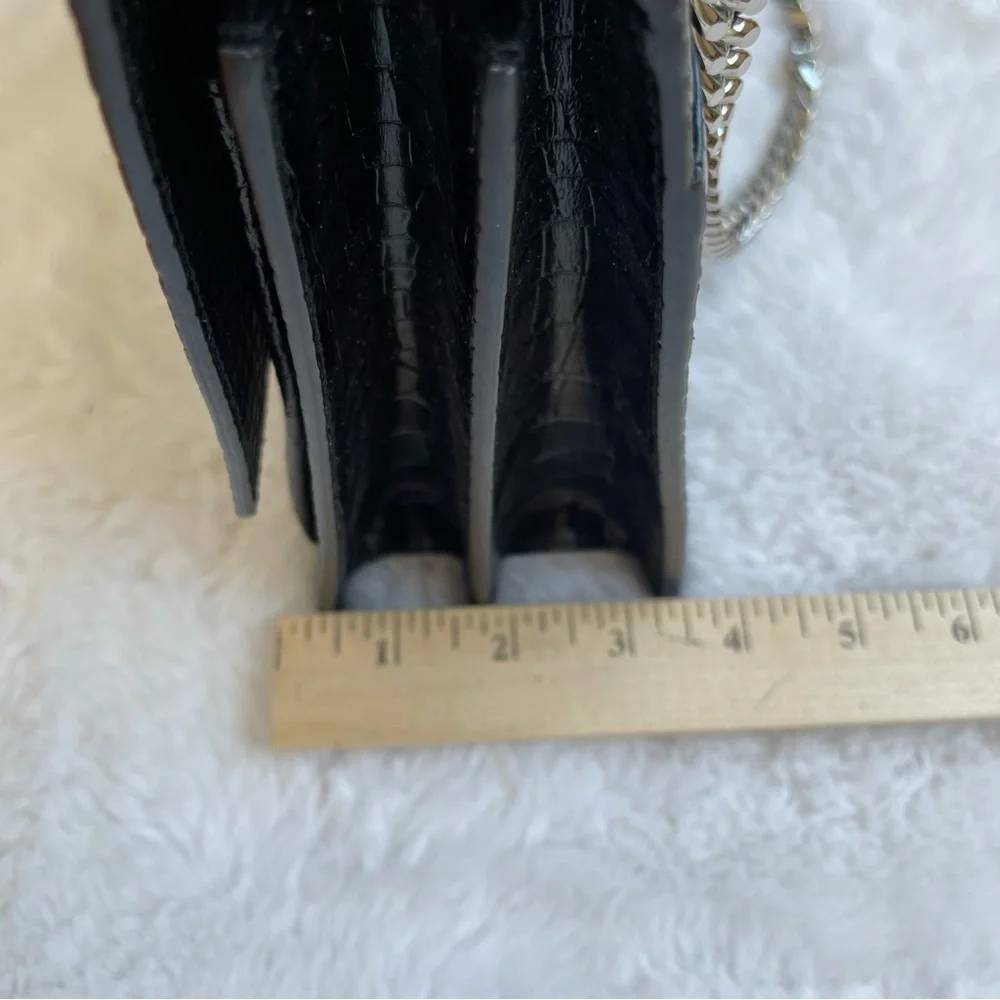 YSL Calfskin Crocodile‎ Embossed Medium Monogram Black Authentic 100%